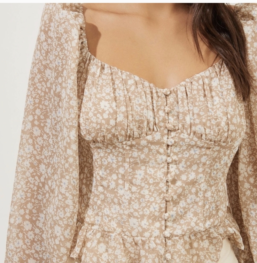 Astr Beige Smocked Top